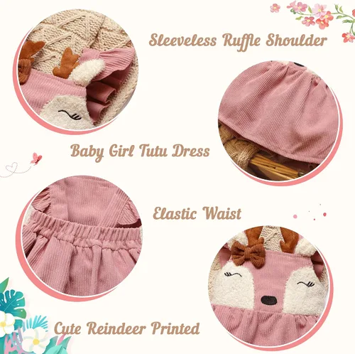 Vista 5 de MBMSHEGH Vestidos de bebé para niña, vestido sin mangas con volantes, lindo vestido de reno, vestidos casuales de otoño para niños, Rosado