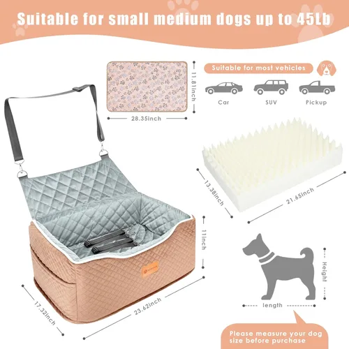 Vista 5 de AlfaTok Asiento de automóvil para perro, refuerzo de espuma viscoelástica para perros medianos de hasta 45 libras, cama de viaje elevada desmontable