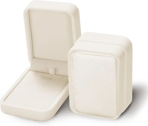 Vista 9 de HESSION Juego de 2 joyas de terciopelo con colgante de collar, caja de regalo, caja de compromiso de boda (albaricoque)