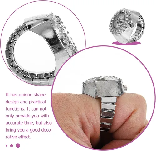 Vista 5 de Hemobllo Trend Fashion - Reloj de anillo para mujer, decoración de dedo de diamante, anillo