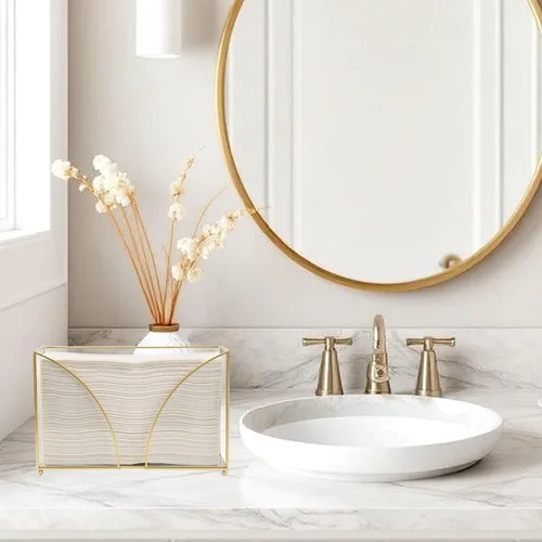 Vista 5 de Dispensador de toallas de papel de cristal dorado multipliegue, dispensador de toallas de papel de baño con pies, elegante soporte para toallas