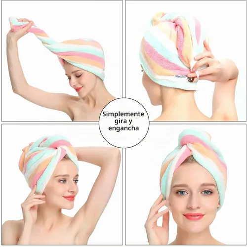 Vista 4 de AuroTrends Paquete de 2 toallas de microfibra para el cabello, para mujeres/niños, toalla de microfibra suave súper absorbente para el cabello