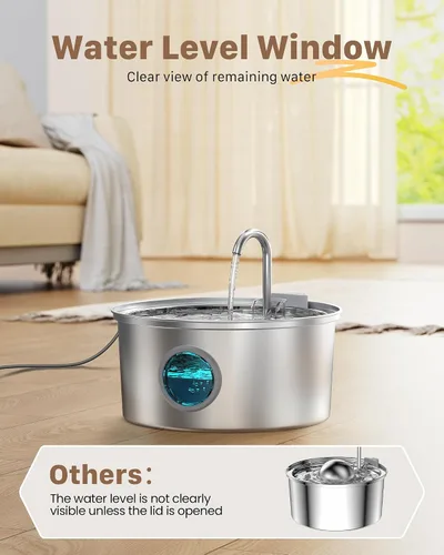 Vista 6 de Fuente de agua para gatos de acero inoxidable: fuente para gatos para beber, fuente de agua para mascotas de 108 oz/3.2 L para gatos en interiores