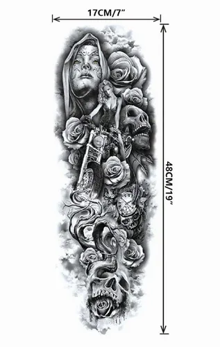 Vista 2 de Pinone Tatuaje temporal de brazo completo para hombre y mujer L19"xW7"(12 hojas)