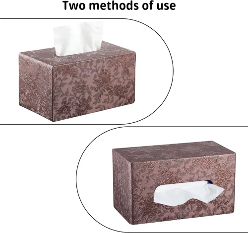 Vista 4 de YAPISHI Caja de pañuelos grande rectangular con almacenamiento de bandeja, soporte de pañuelos faciales de piel sintética, se adapta a 230