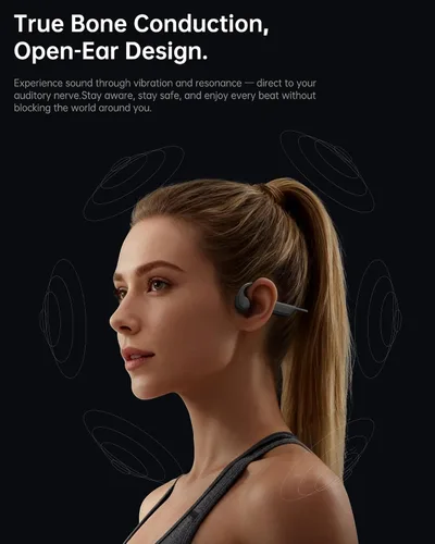 Vista 3 de Auriculares de conducción ósea con orejas abiertas, 3 modos de ecualización, Bluetooth 6.0 con micrófono, audio HD direccional antifugas, comodidad
