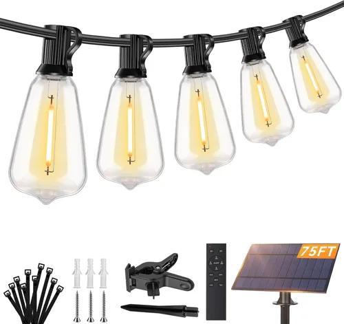 Vista 16 de Brightever Luces de Cadena Solares de 25 Pies para Exteriores Impermeables, Luces Solares G40 con Control Remoto y 10+1 Bombillas Globo LED