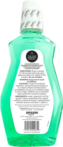 Vista 2 de Amazon Basics Enjuague bucal Fresh Breath para el mal aliento, menta refrescante, sabor limpio, 33.8 fl oz (anteriormente Solimo)