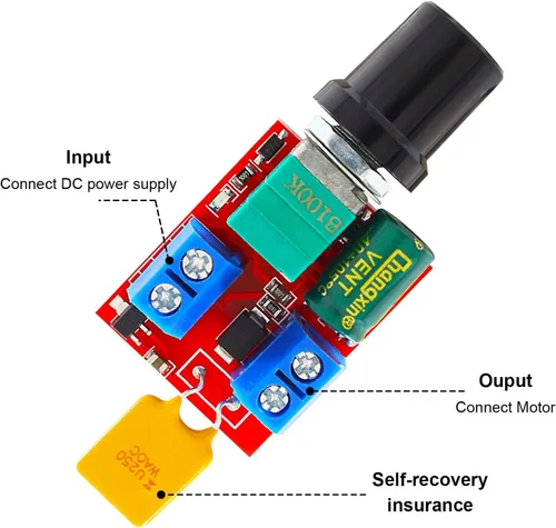 Vista 4 de Paquete de 3 mini controlador de velocidad de motor PWM DC, CC 3 V, 6 V, 12 V, 24 V, 35 V, 5 A, interruptor de control de velocidad, pequeño
