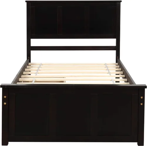 Vista 7 de P PURLOVE Marco de cama de tamaño individual con dos cajones debajo, marco de cama de plataforma doble de madera con cabecera con soporte de Espresso