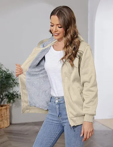 Vista 5 de PUWEI - Sudadera con capucha, con zíper y forro de felpa grueso, para mujer