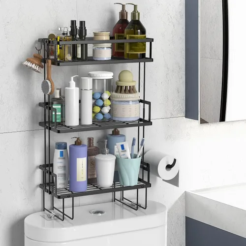 Vista 10 de FLOLXNB Estante de Almacenamiento Sobre el Inodoro, Organizador de Almacenamiento de Baño de 2 Niveles Actualizado Sin Perforaciones para Inodoro