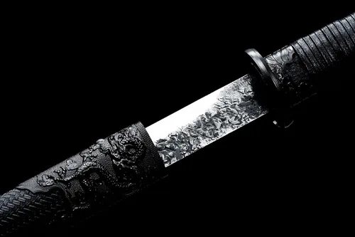 Vista 8 de Espada de dragón negro fresco de 40 pulgadas, acero al carbono, hoja recta japonesa Ninjato