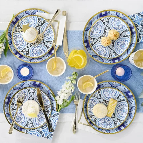Vista 2 de Coterie Platos azules y dorados (juego de 10 platos pequeños marroquíes, azul marino, agradables para bodas, despedidas de soltera, cenas y fiestas)