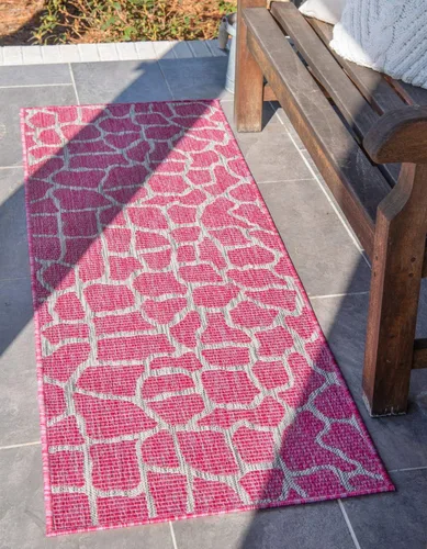 Vista 10 de Unique Loom Outdoor Safari Collection - Alfombra de área - Jirafa (2' x 6' 1" camino, azul/gris)