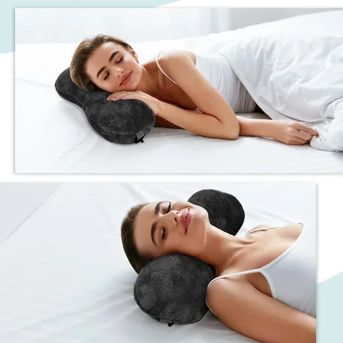 Vista 5 de Colingmill 1 almohada de cuello para reposacabezas reclinable, almohada en forma de hueso, felpa con correa ajustable, soporte para el cuello y Negro