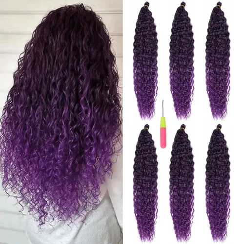 Vista 15 de Extensiones de cabello ondulado con ganchillo Ocean Wave de 18 pulgadas, 6 paquetes, extensiones de cabello de ganchillo sueltas de onda profunda #1B