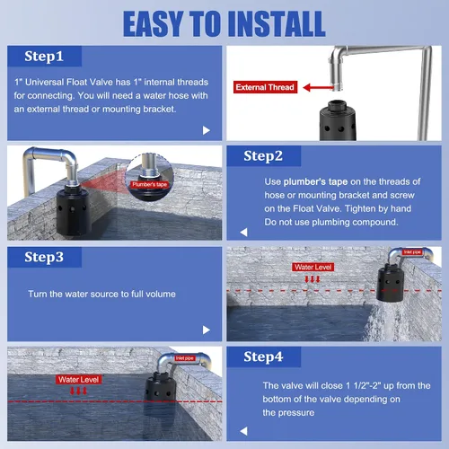 Vista 5 de Válvula de flotador para tanque de agua diseñada para control de nivel de agua, llenado automático y cierre automático, válvula de flotador