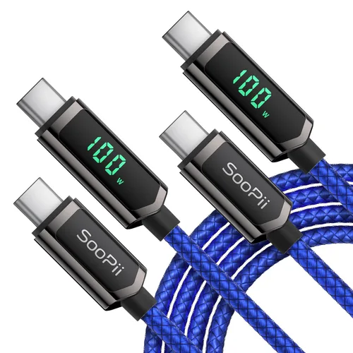 Vista 15 de SOOPII Cable USB C a USB C de 100 W, cable trenzado tipo C de nailon de 1 pie con pantalla LED para iPhone 15/15 Pro/15 Plus/15 Pro Max, MacBook