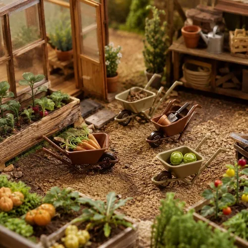 Vista 5 de LOGOFUN Carretilla de muñeca en miniatura modelo verde+marrón de 8 piezas