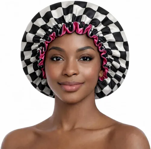 Vista 7 de Gorro de pelo para dormir, gorro de noche con clip ajustable, gorro reversible para el cabello para mujer, gorro de satén de seda