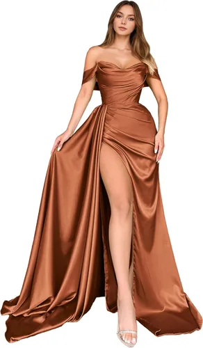Vista 22 de Dream Wedding Vestidos de fiesta de satén con hombros descubiertos con Agua