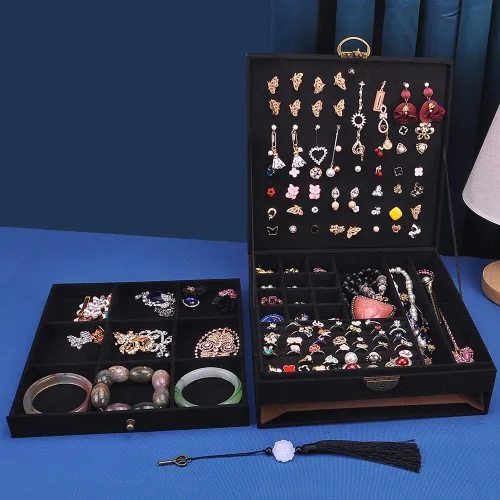 Vista 3 de GYJOYERO Joyero para mujer con cerradura de 3 capas organizador de joyas grande estuche de almacenamiento para aretes collares anillos pulseras