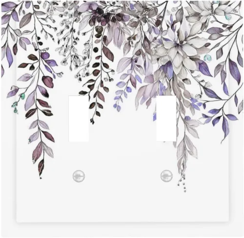Vista 64 de Cubierta de tomacorriente eléctrico dúplex individual estilo campestre con diseño floral de flores y pájaros en blanco y negro, placa de pared de 1