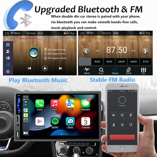 Vista 3 de Estéreo de auto de doble DIN compatible con Apple CarPlay y Android Auto - Receptores de audio de coche HD de 7 pulgadas con Bluetooth, Mirror Link
