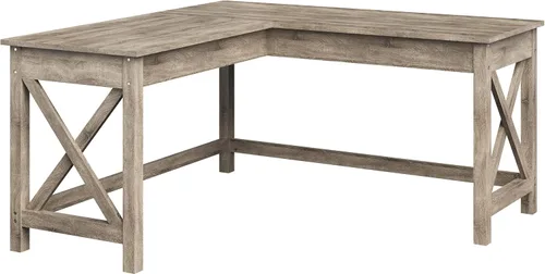 Vista 9 de Lavish Home Escritorio para computadora, escritorio en forma de L con patas en forma de X, para oficina, computadora o mesa de manualidades Gris