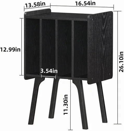 Vista 4 de LELELINKY - Soporte para tocadiscos de 11.7 pulgadas de ancho, mesa de almacenamiento para discos de vinilo color negro con 4 gabinetes, almacena