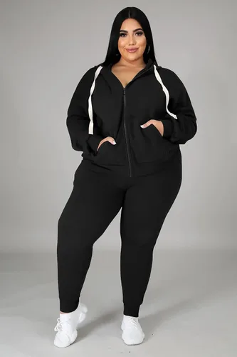 Vista 4 de Tycorwd Conjunto deportivo de dos piezas para mujer, talla grande, conjunto de sudadera de manga larga