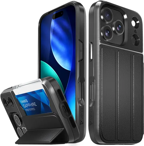 Vista 82 de VENA vCommute - Funda tipo cartera para iPhone 15, [protección contra caídas de grado militar] Funda de cuero con ranura para tarjetas con soporte