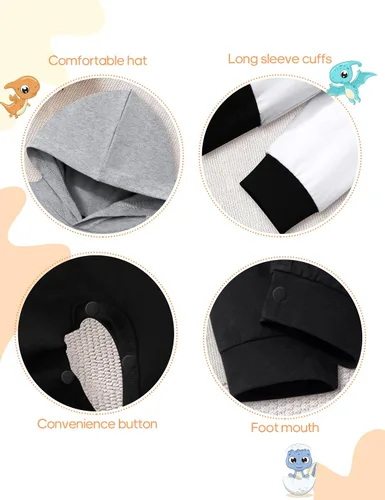 Vista 6 de Ropa de bebé niño, ropa de bebé con estampado de letras de manga larga con capucha para bebé niño