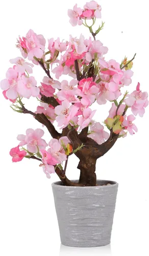 Vista 9 de KAIRNE Maceta floral de cerezo rosa artificial, 15.7 pulgadas de alto, plantas falsas de bonsái, plantas de imitación de flores, ramas decorativas