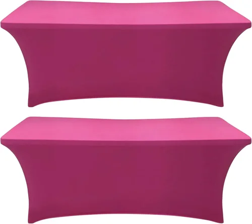 Vista 27 de Paquete de 2 fundas de mesa ajustadas rectangulares de spandex de 6 pies, color beige, mantel de tela elástica sin arrugas para fiestas, ferias