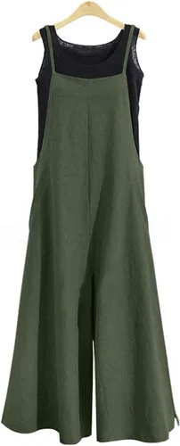 Vista 2 de YESNO Enterizo holgado de estilo informal con pechera larga, overol con pantalones largos de pierna ancha, rómper de algodón y con bolsillos