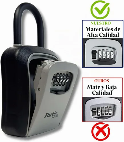 Vista 2 de Caja para llaves con código, caja de seguridad portátil con grillete, cerradura de combinación de 4 dígitos, caja de bloqueo de llave resistente a