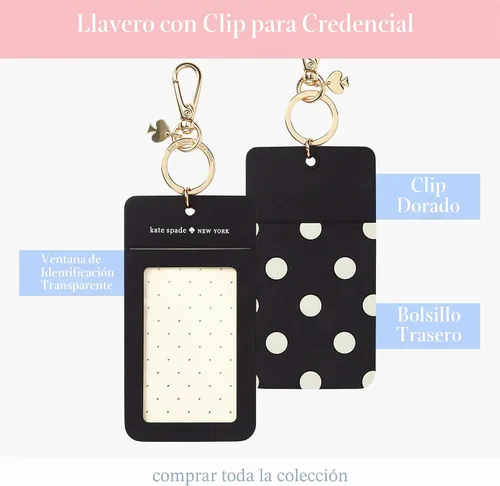 Vista 3 de Kate Spade New York - Llavero de identificación con clip, diseño de lunares Silicone Window Key Ring, Black and White Dotted Keychain Work Badge