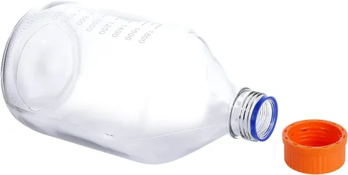 Vista 6 de Moonetto Botella de vidrio redonda de una pieza de 2 litros con tapa naranja de polipropileno GL45 (67.6 fl oz)