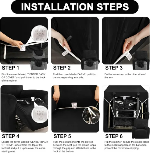 Vista 7 de FestiCorp Fundas para sillas reclinables, fundas para sillas reclinables de terciopelo real, 4 piezas, para niños pequeños, fundas elásticas