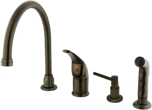 Vista 7 de Kingston Brass KB828K8 Chatham - Grifo de cocina con mango de una sola palanca con rociador y dispensador de jabón, níquel cepillado, alcance