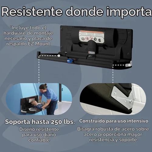Vista 2 de Foundations Cambiador de bebé horizontal clásico con placa trasera de montaje EZ, montado en la pared, correa de seguridad ajustable con una sola