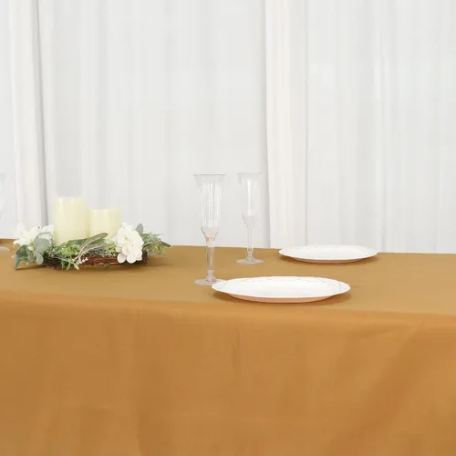 Vista 5 de TABLECLOTHSFACTORY - Mantel rectangular de poliéster para banquete de boda, fiesta, restaurante, 54 x 96 pulgadas, color dorado