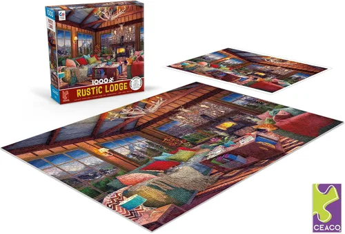 Vista 2 de Ceaco - Rustic Lodge - Cozy Fire - Rompecabezas de 1000 piezas, 27 x 20