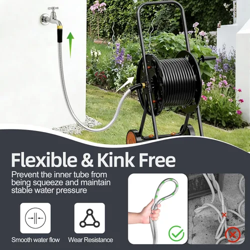 Vista 5 de SPECILITE Manguera de jardín corta de 5 pies, manguera líder de acero inoxidable 304 de 1/2 pulgada con accesorios de latón hembra a hembra