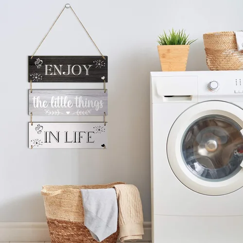 Vista 6 de Jetec Enjoy The Little Things in Life - Letrero de madera colgante para la familia, tablero decorativo de madera rústica para decoración de pared