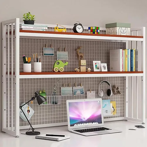 Vista 12 de Estantería de escritorio de 2 niveles para escritorio de computadora, pantalla ajustable, estantería de madera para encimera, estante de escritorio