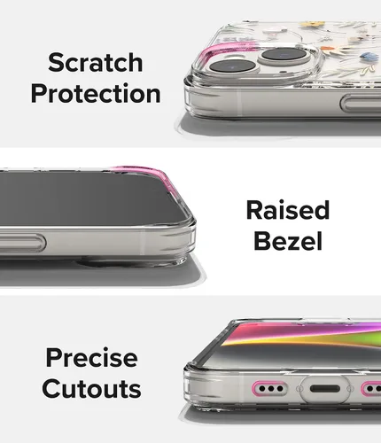 Vista 8 de Ringke Fusion Design - Funda compatible con iPhone 14 de 6.1 pulgadas, parte trasera dura transparente con diseño de flores, a prueba de golpes