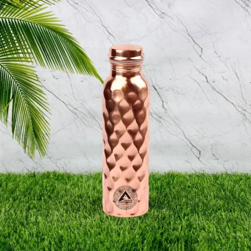 Vista 2 de ANANYA FASHION & CRAFTS HUB 34 Oz Copper Water Bottle with Diamond Texture – Elegant Leak-Proof Design – Ayurvedic Wellness for Hydration & Immunity
